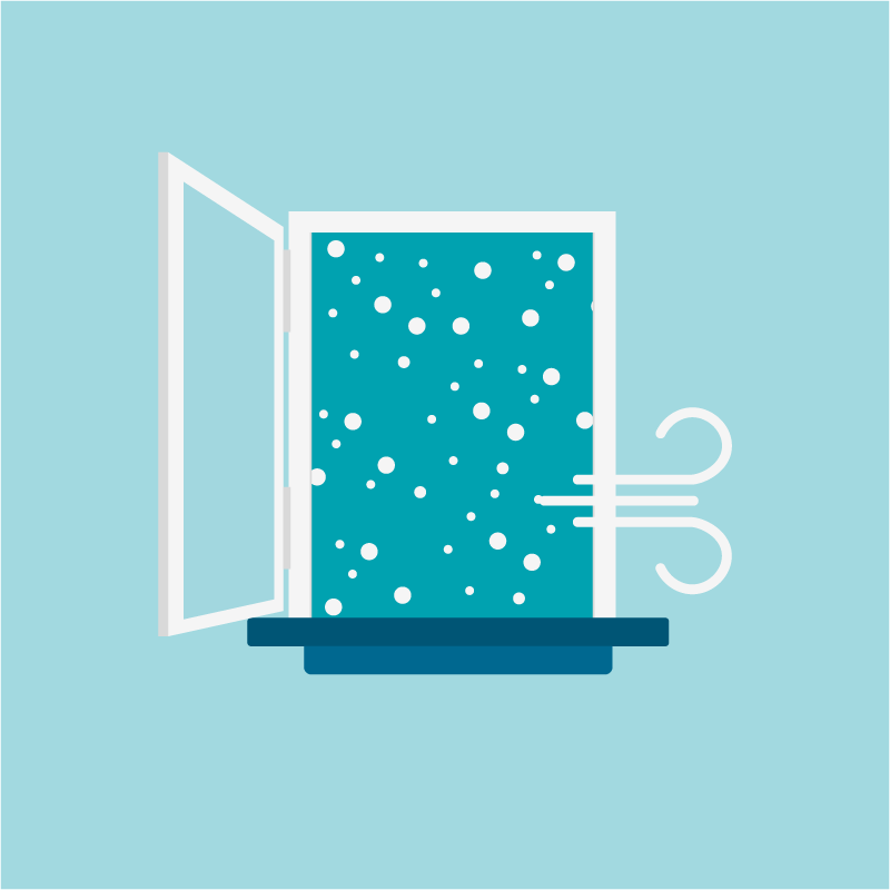Eine Grafik eines offenen Fenster im Winter, es schneit draußen. Ein Windstoß bläst in den Raum hinein. Eine Grafik eines offenen Fenster im Winter, es schneit draußen. Ein Windstoß bläst in den Raum hinein.